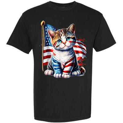 4th Of July Cat Mom American Flag Cat Lover Gift Garment-Dyed Heavyweight T-Shirt