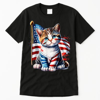 4th Of July Cat Mom American Flag Cat Lover Gift Tall T-Shirt