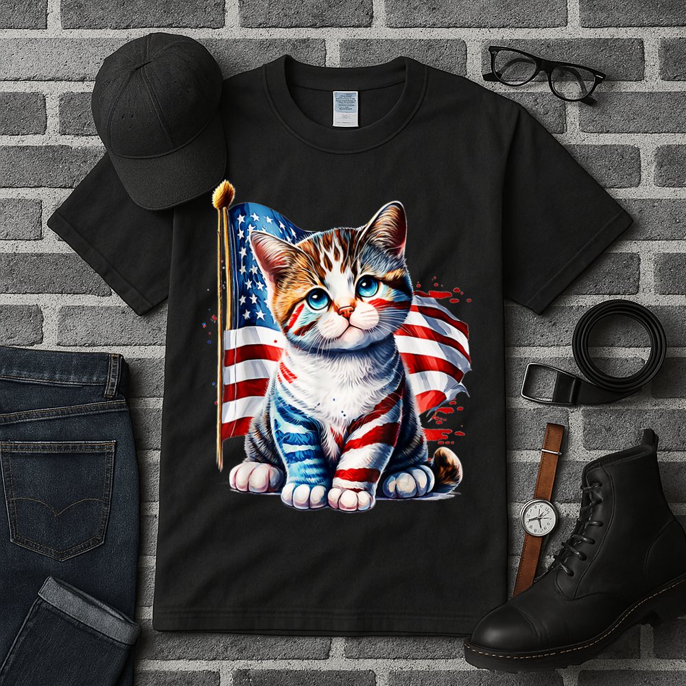 4th Of July Cat Mom American Flag Cat Lover Gift Tall T-Shirt