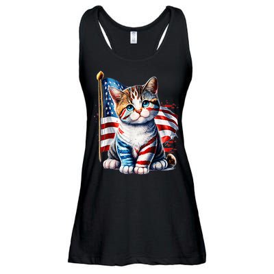 4th Of July Cat Mom American Flag Cat Lover Gift Ladies Essential Flowy Tank