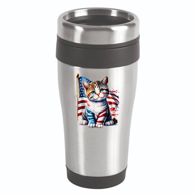 4th Of July Cat Mom American Flag Cat Lover Gift 16oz Travel Tumbler