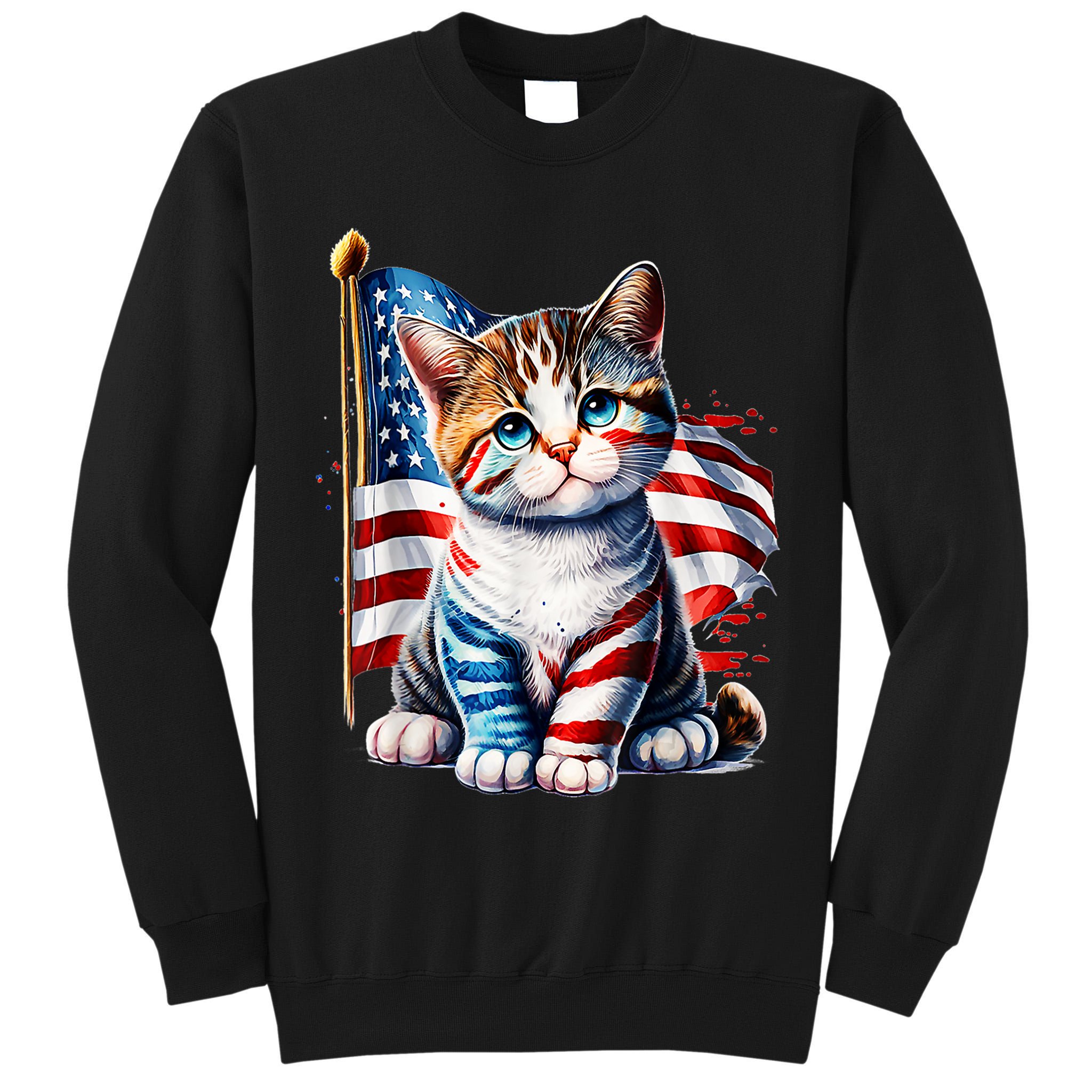 4th Of July Cat Mom American Flag Cat Lover Gift Tall Sweatshirt