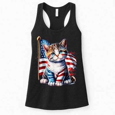 4th Of July Cat Mom American Flag Cat Lover Gift Womens Tank Top