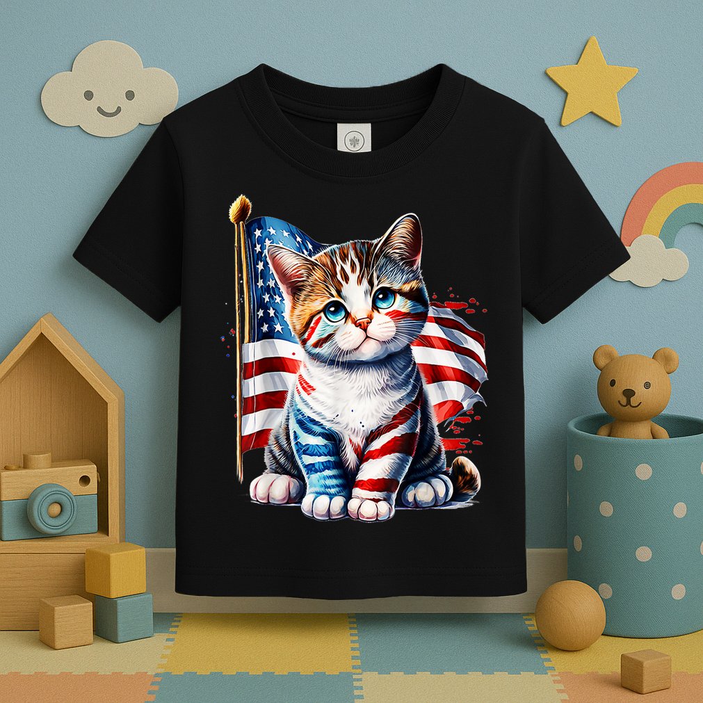 4th Of July Cat Mom American Flag Cat Lover Gift Toddler T-Shirt