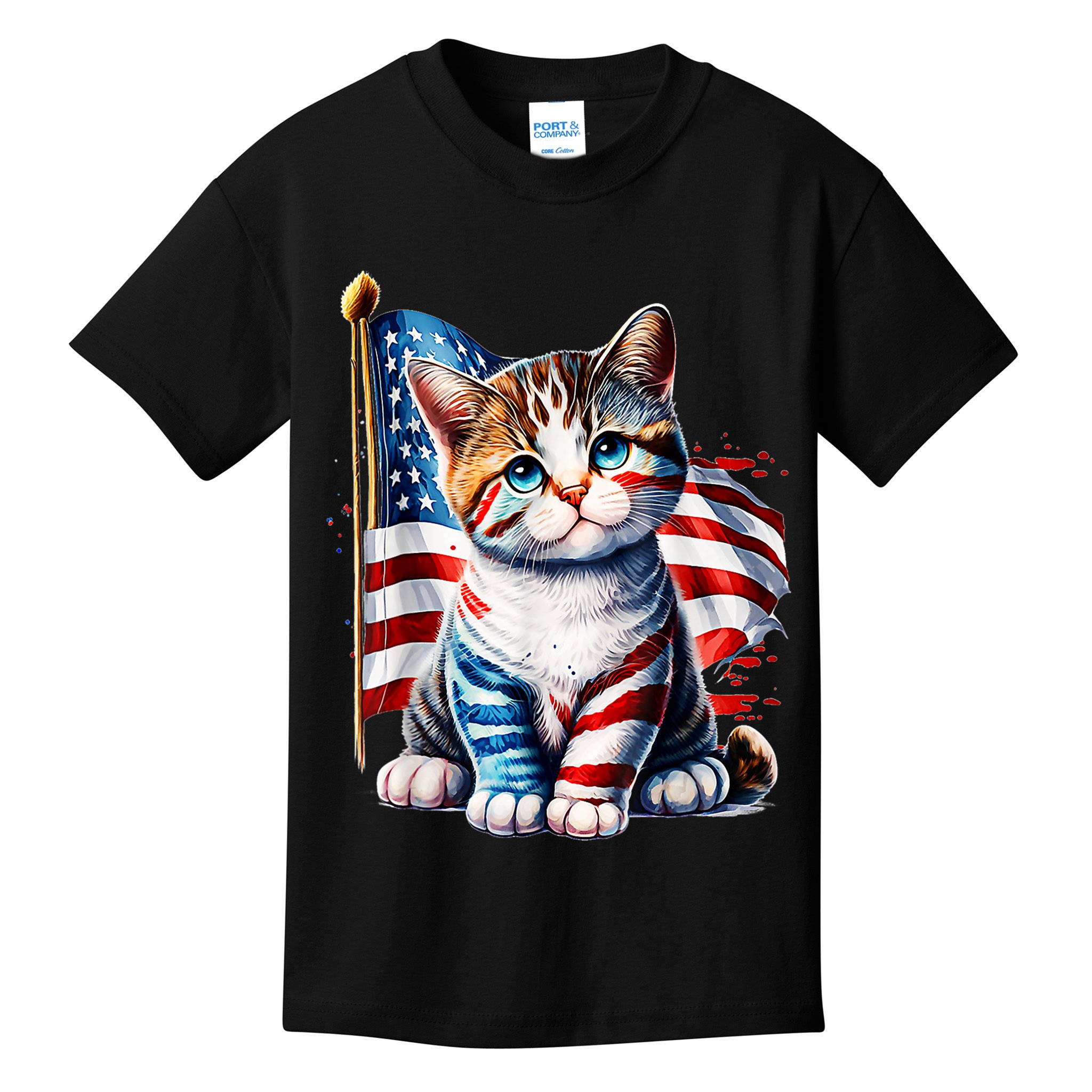4th Of July Cat Mom American Flag Cat Lover Gift Kids T-Shirt