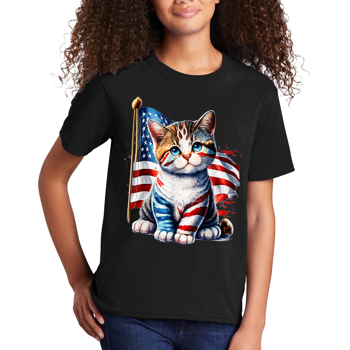 4th Of July Cat Mom American Flag Cat Lover Gift Kids T-Shirt