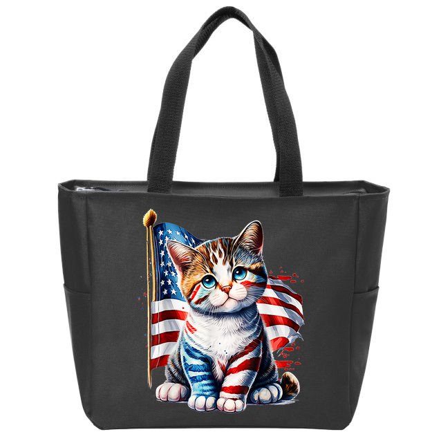 4th Of July Cat Mom American Flag Cat Lover Gift Zip Tote Bag