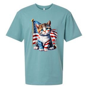 4th Of July Cat Mom American Flag Cat Lover Gift Sueded Cloud Jersey T-Shirt