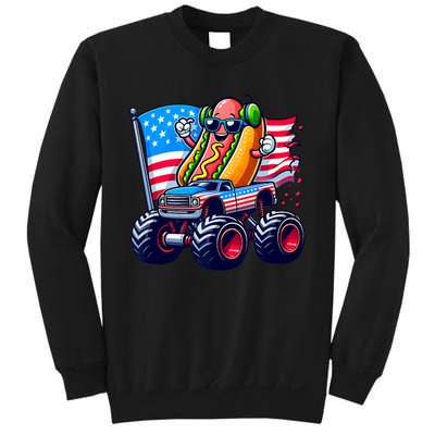 4th Of July Hotdog Sunglasses Monster Truck American Flag Sweatshirt