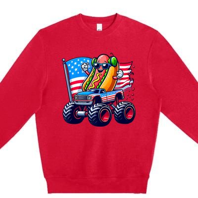 4th Of July Hotdog Sunglasses Monster Truck American Flag Premium Crewneck Sweatshirt