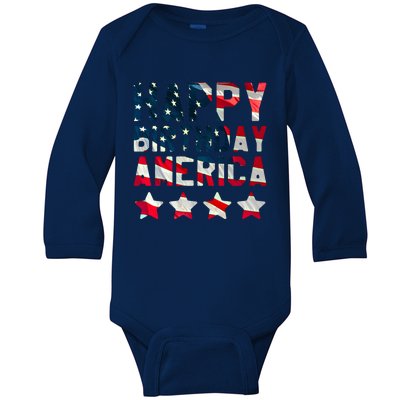 4th Of July Happy Birthday America Independence Day Meaningful Gift Baby Long Sleeve Bodysuit