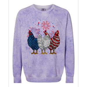 4th Of July Chicken Usa Flag Patriotic Chicken Lover Gift Colorblast Crewneck Sweatshirt