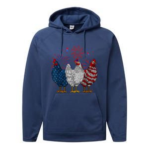 4th Of July Chicken Usa Flag Patriotic Chicken Lover Gift Performance Fleece Hoodie