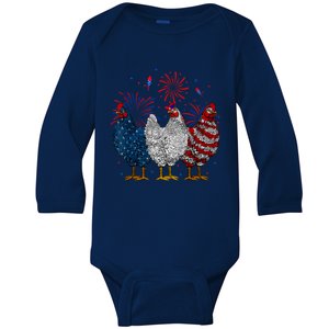 4th Of July Chicken Usa Flag Patriotic Chicken Lover Gift Baby Long Sleeve Bodysuit