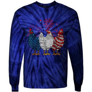 4th Of July Chicken Usa Flag Patriotic Chicken Lover Gift Tie-Dye Long Sleeve Shirt