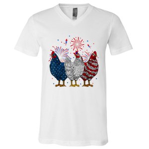 4th Of July Chicken Usa Flag Patriotic Chicken Lover Gift V-Neck T-Shirt