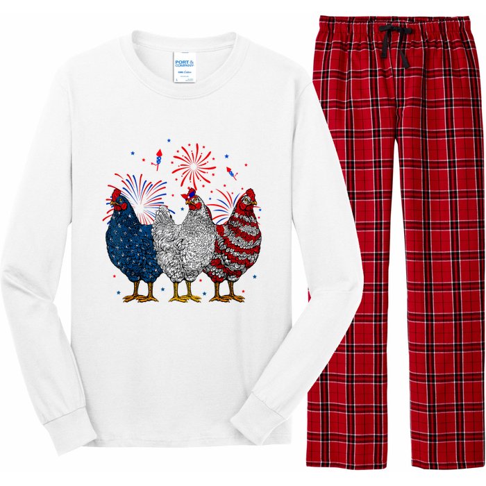 4th Of July Chicken Usa Flag Patriotic Chicken Lover Gift Long Sleeve Pajama Set