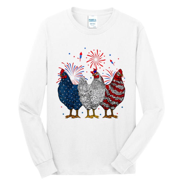 4th Of July Chicken Usa Flag Patriotic Chicken Lover Gift Tall Long Sleeve T-Shirt