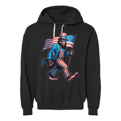 4th Of July Bigfoot Sasquatch Patriotic American Flag Garment-Dyed Fleece Hoodie