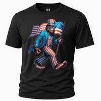 4th Of July Bigfoot Sasquatch Patriotic American Flag Cooling Performance Crew T-Shirt