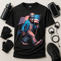 4th Of July Bigfoot Sasquatch Patriotic American Flag Cooling Performance Crew T-Shirt