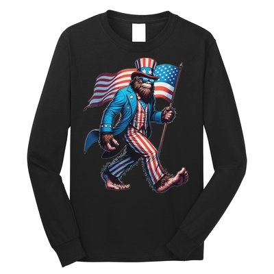 4th Of July Bigfoot Sasquatch Patriotic American Flag Long Sleeve Shirt