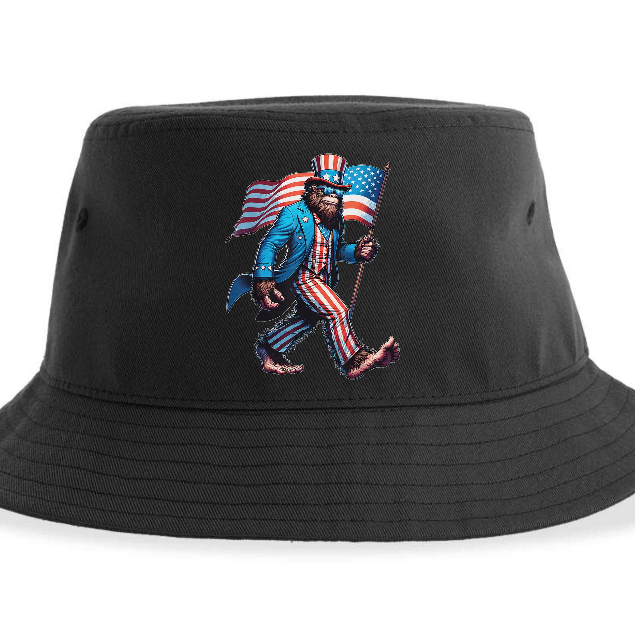 4th Of July Bigfoot Sasquatch Patriotic American Flag Sustainable Bucket Hat