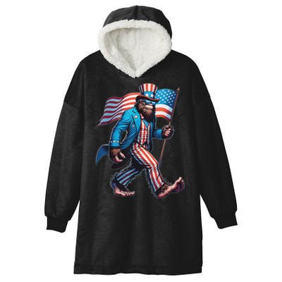 4th Of July Bigfoot Sasquatch Patriotic American Flag Hooded Wearable Blanket