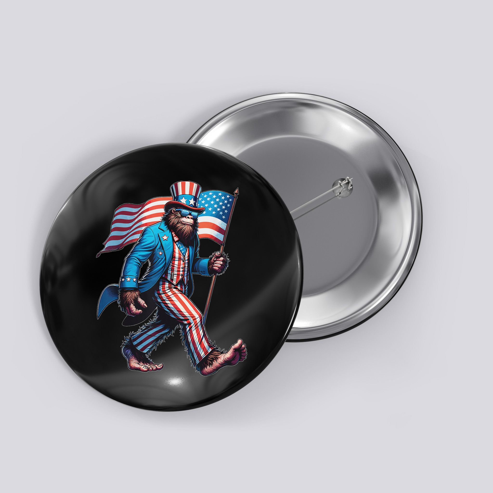 4th Of July Bigfoot Sasquatch Patriotic American Flag Button