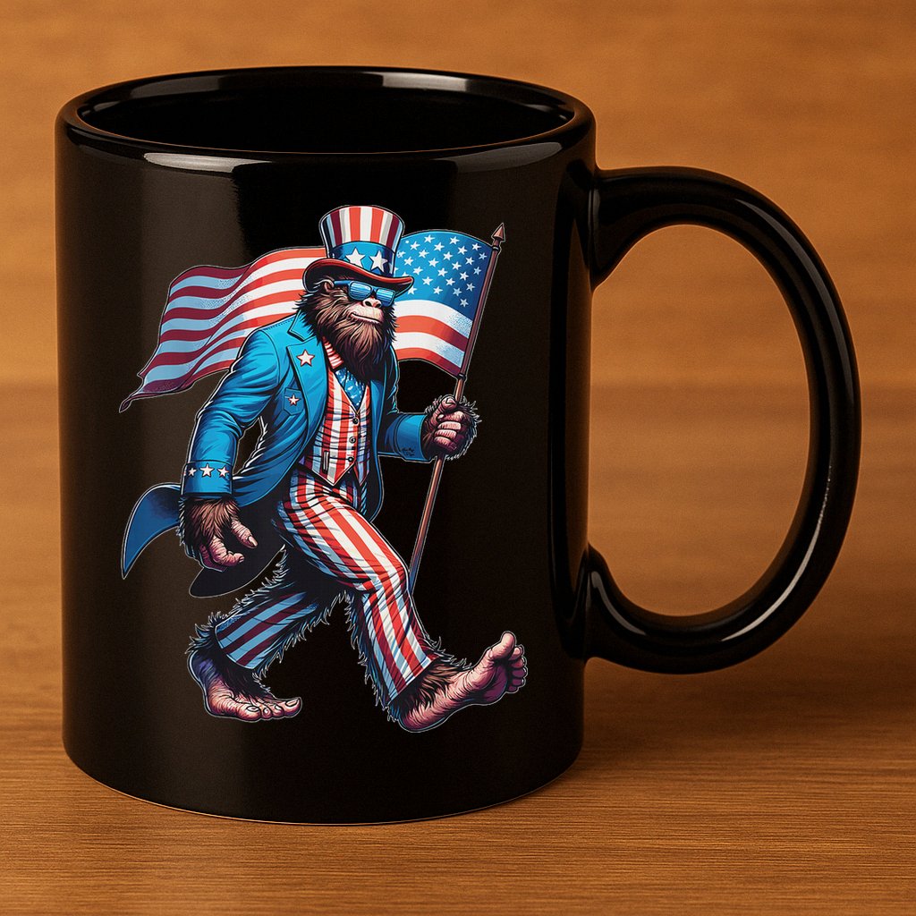 4th Of July Bigfoot Sasquatch Patriotic American Flag 11oz C Handle Ceramic Mug
