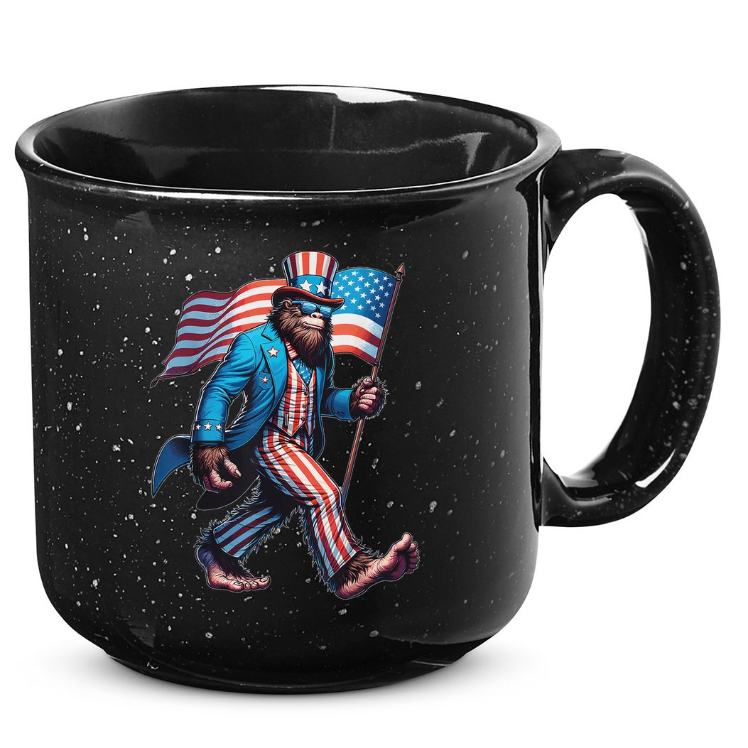 4th Of July Bigfoot Sasquatch Patriotic American Flag 15oz Campfire Ceramic Mug
