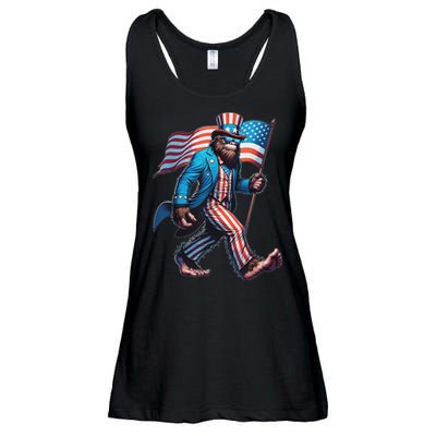 4th Of July Bigfoot Sasquatch Patriotic American Flag Ladies Essential Flowy Tank