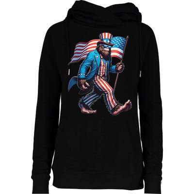 4th Of July Bigfoot Sasquatch Patriotic American Flag Womens Funnel Neck Pullover Hood