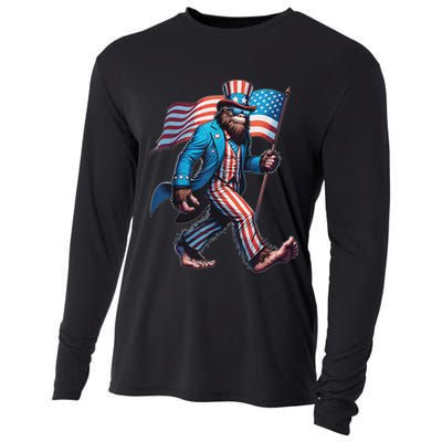 4th Of July Bigfoot Sasquatch Patriotic American Flag Cooling Performance Long Sleeve Crew