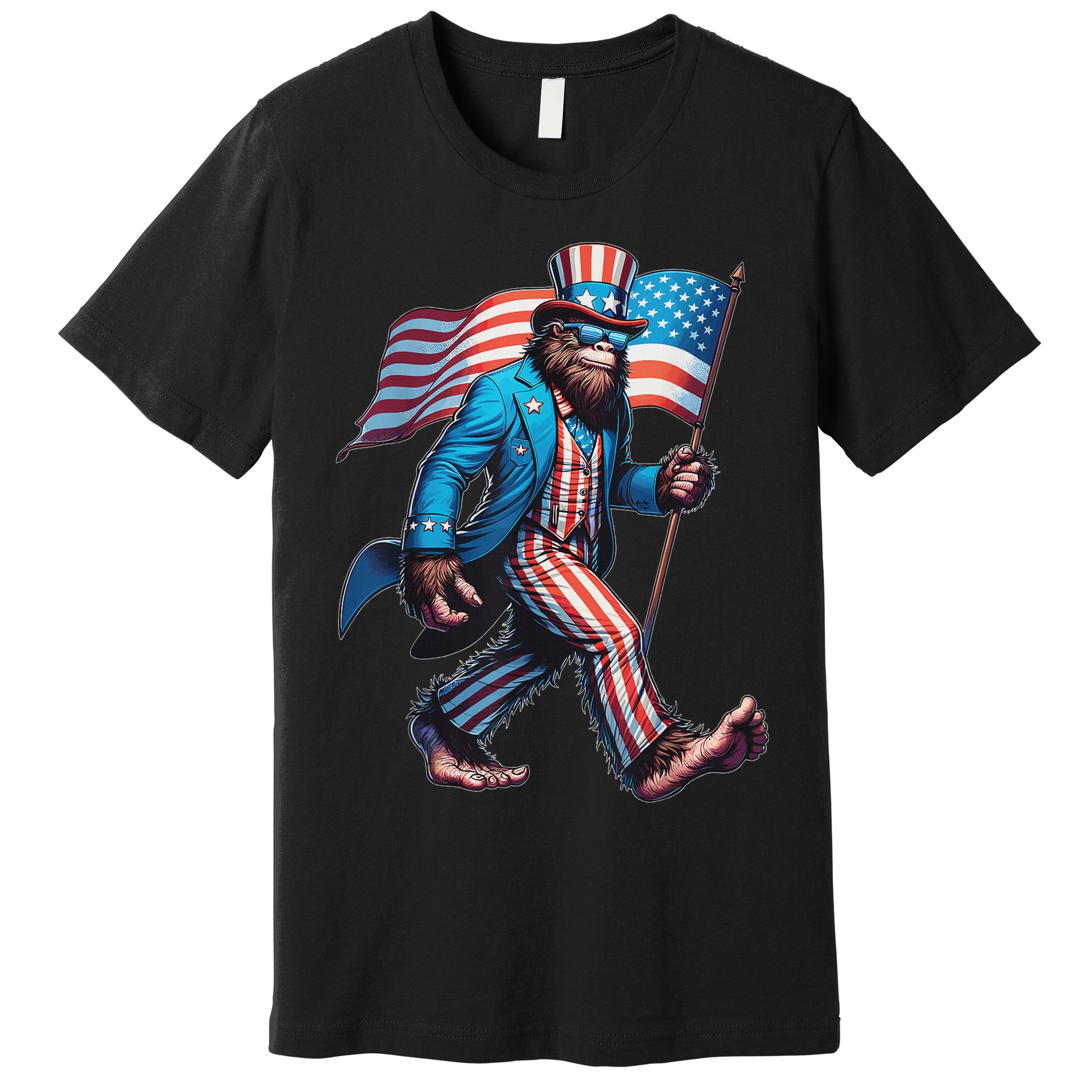 4th Of July Bigfoot Sasquatch Patriotic American Flag Premium T-Shirt