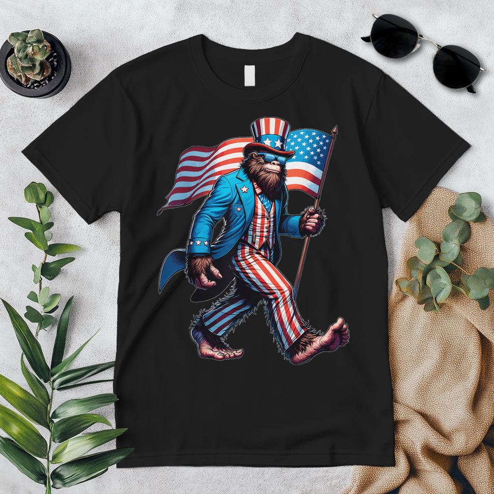 4th Of July Bigfoot Sasquatch Patriotic American Flag Premium T-Shirt