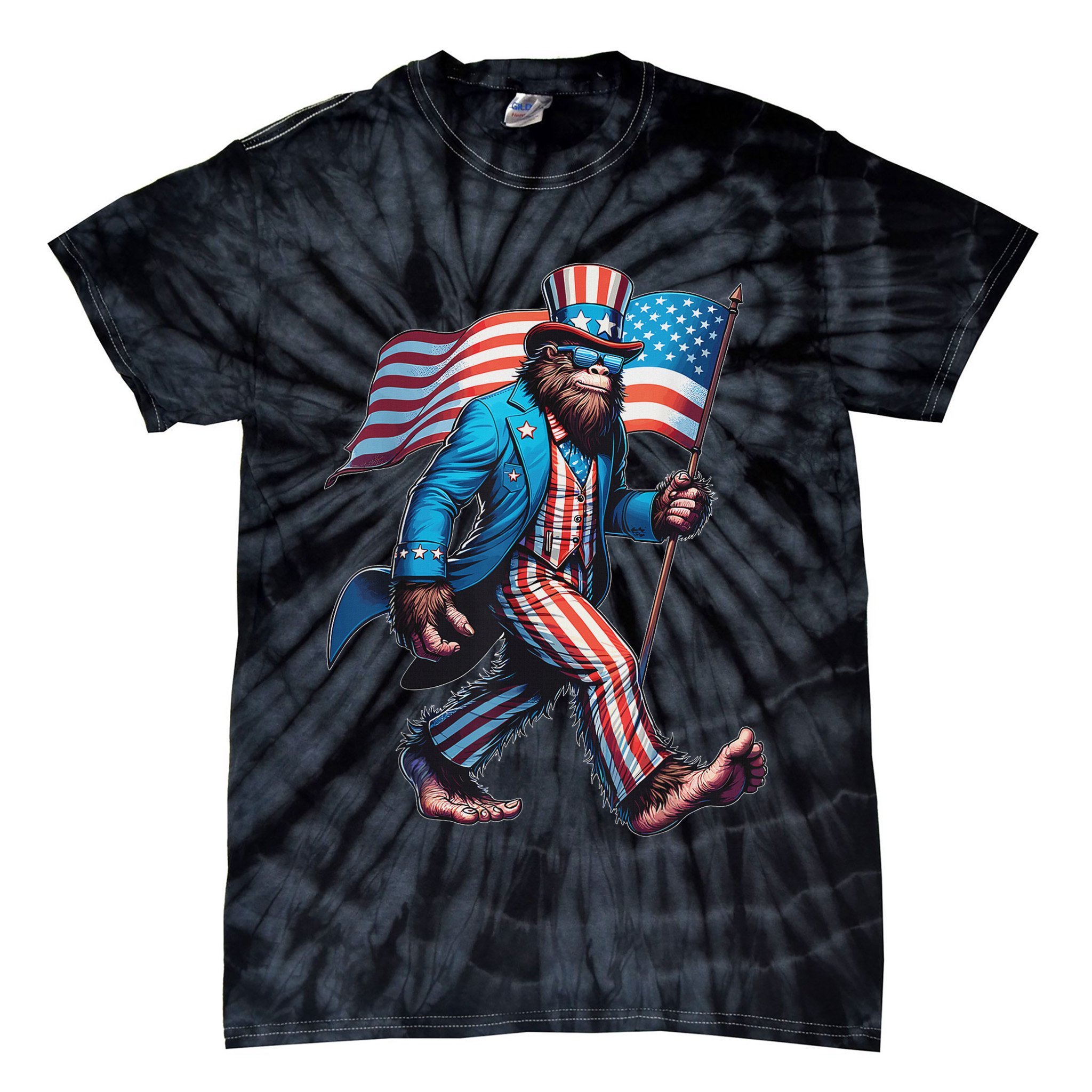 4th Of July Bigfoot Sasquatch Patriotic American Flag Tie-Dye T-Shirt
