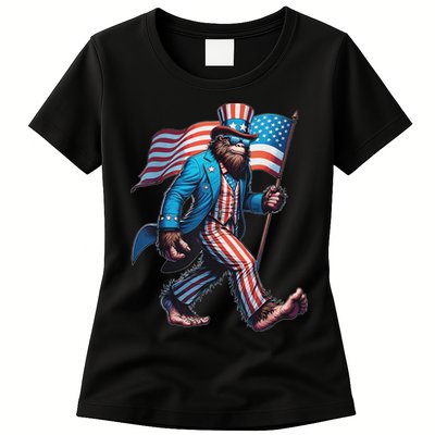 4th Of July Bigfoot Sasquatch Patriotic American Flag Womens T-Shirt
