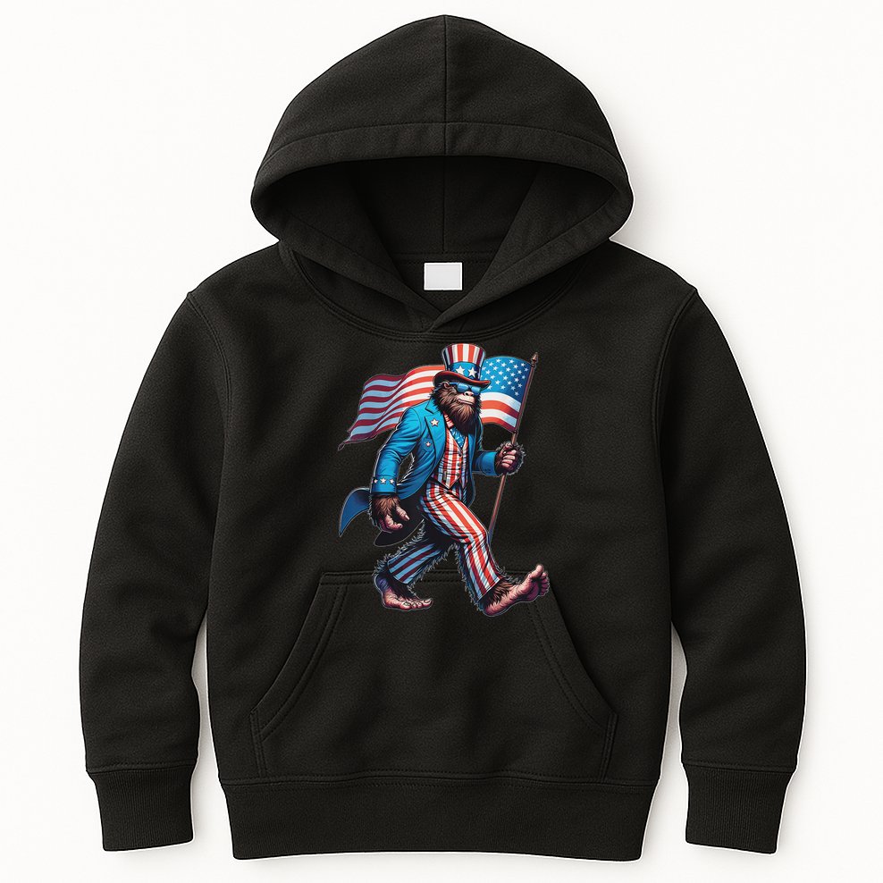 4th Of July Bigfoot Sasquatch Patriotic American Flag Kids Hoodie
