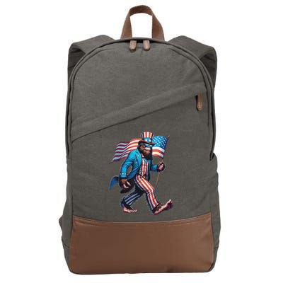 4th Of July Bigfoot Sasquatch Patriotic American Flag Cotton Canvas Backpack