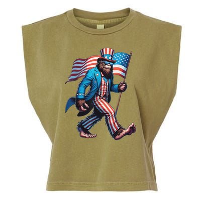 4th Of July Bigfoot Sasquatch Patriotic American Flag Garment-Dyed Women's Muscle Tee