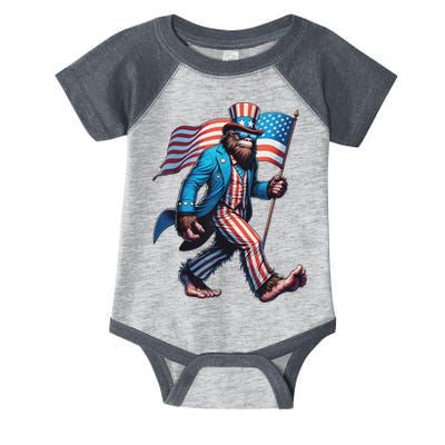 4th Of July Bigfoot Sasquatch Patriotic American Flag Infant Baby Jersey Bodysuit