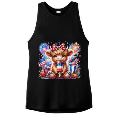 4th Of July Highland Cow Popsicle Firework Usa American Ladies PosiCharge Tri-Blend Wicking Tank