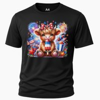 4th Of July Highland Cow Popsicle Firework Usa American Cooling Performance Crew T-Shirt
