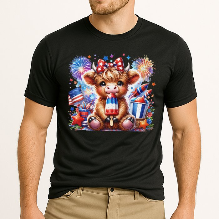 4th Of July Highland Cow Popsicle Firework Usa American Cooling Performance Crew T-Shirt