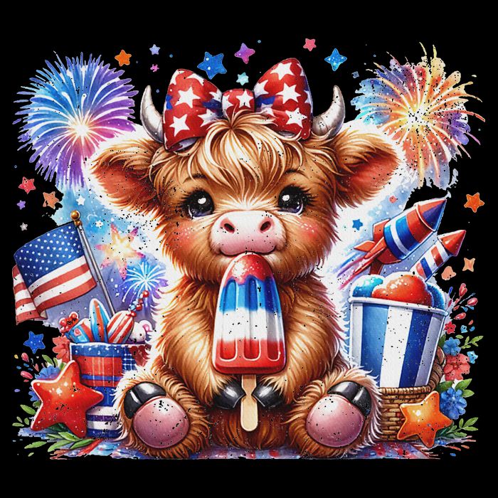 4th Of July Highland Cow Popsicle Firework Usa American Cooling Performance Crew T-Shirt