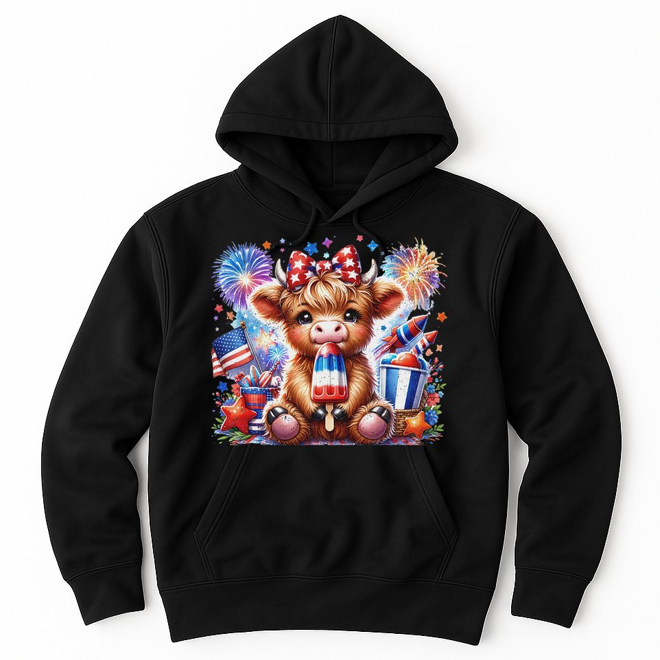 4th Of July Highland Cow Popsicle Firework Usa American Hoodie