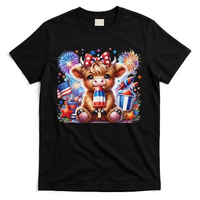 4th Of July Highland Cow Popsicle Firework Usa American T-Shirt