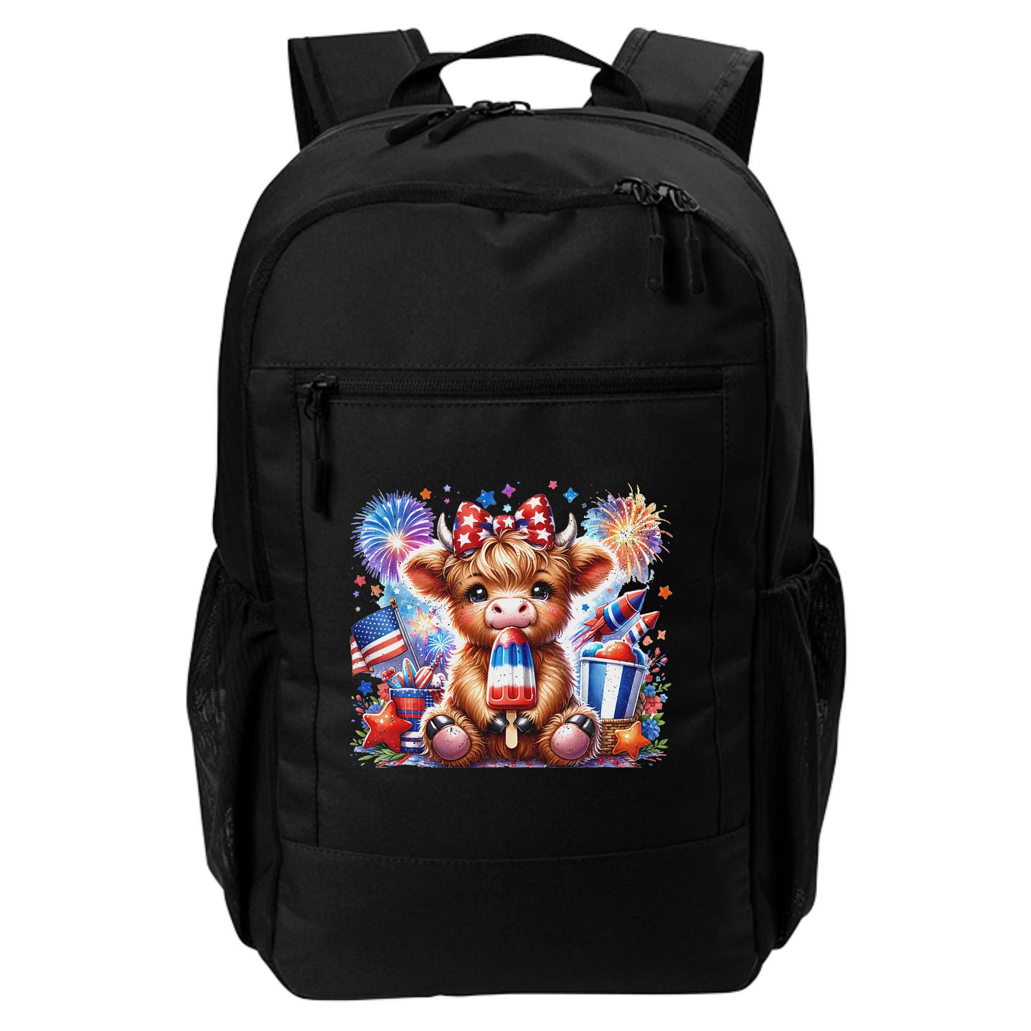 4th Of July Highland Cow Popsicle Firework Usa American Backpack
