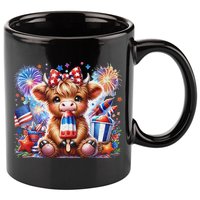 4th Of July Highland Cow Popsicle Firework Usa American 11oz C Handle Ceramic Mug